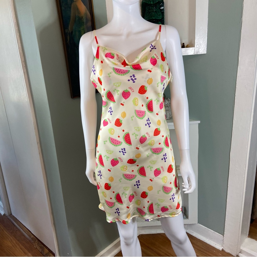 NWT New Peppermayo Panama Cowl Neck Mini Slip Dress Tutti Fruitti Fruit Satin 8